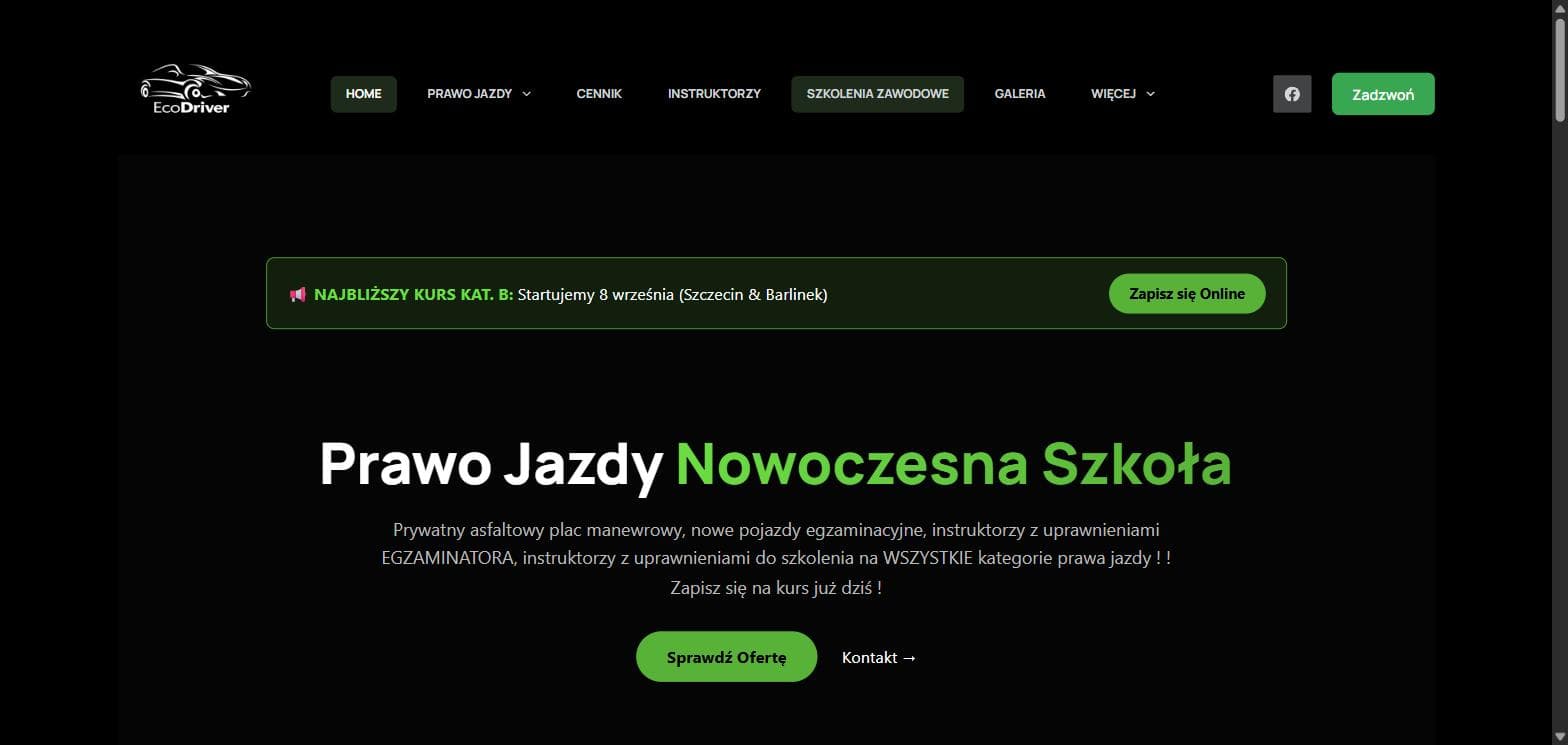 Zrzut ekranu strony OSK EcoDriver